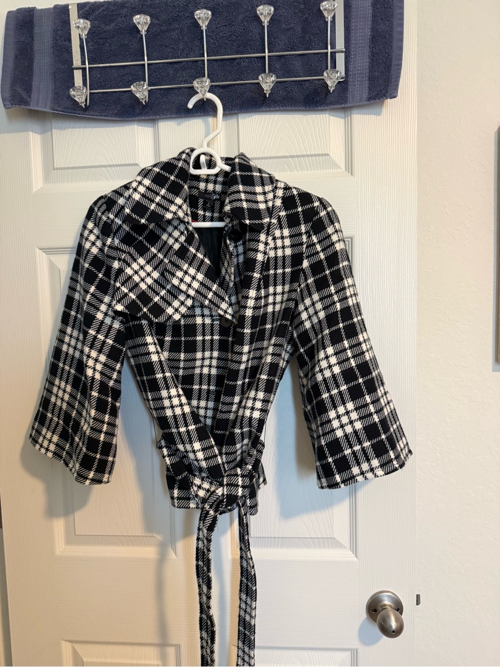 East 5th Black & White Plaid Belted Coat